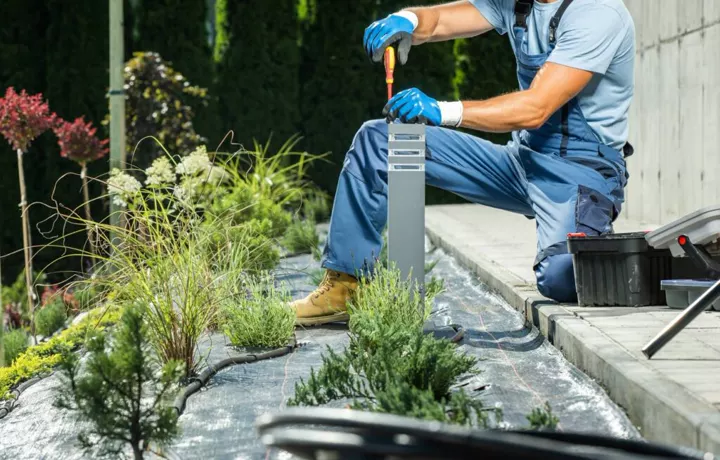 Garden lighting being installed outdoors